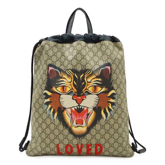 Gucci Gucci GG Supreme Angry Cat Loved Drawstring Backpack Rucksack Drawstring - Picture 1 of 8